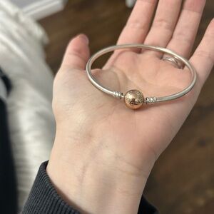 Pandora Silver Bangle with Rose Gold clasp